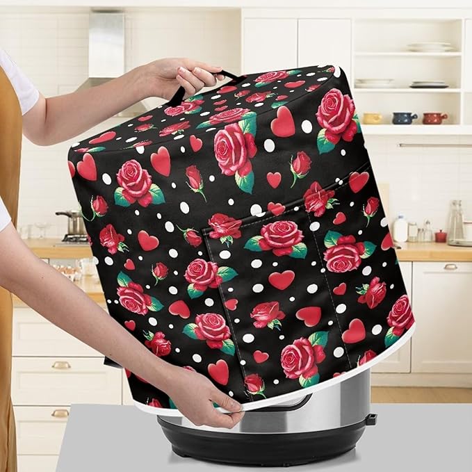 Dust Cover for 8 Quart Instant Pot and Extra Accessories,Red Rose Print Dust Proof Easy to Clean Pressure Cooker Cover Electric Appliance Cover Air Fryer Accessories with Pocket