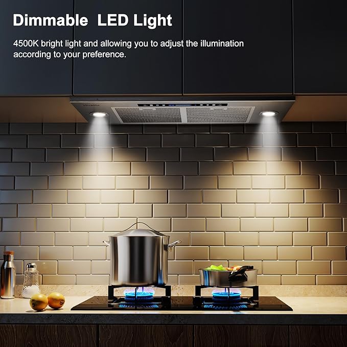 HisoHu 30 Inch Insert Range Hood, 1200 CFM with Ducted Convertible Ductless (Kit Included), 4 Speed Gesture Sensing&Touch Control Panel, Stainless Steel Kitchen Vent