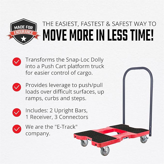 Snap-Loc Push Bar Set Converts Dolly to Push Cart, Easy Installation, Durable Steel Construction & Adjustable Height
