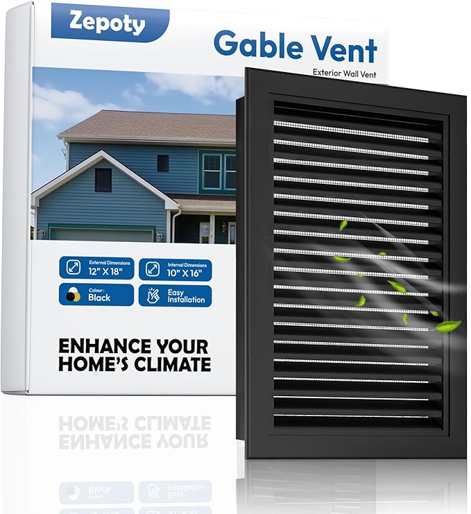 12" x 18" Aluminum Alloy Gable Vent, Never Rust Gable Vents for Shed, Reduce Indoor Temperature - Ideal for Wall, Attic, Shed - Vent Opening: 10" x 16" (Black)