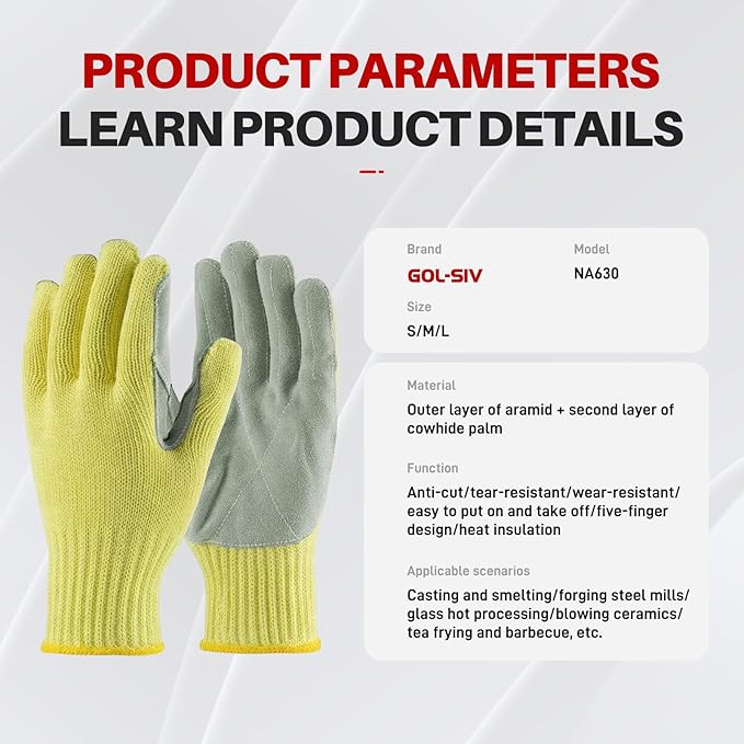 Heat Cut Resistant Gloves,Aramid leather Oven Gloves with Fingers,Heat Resistant Up to 550°F, Thick Knit Design- Grill Mitts for Men & Women(Aramid leather, Medium)