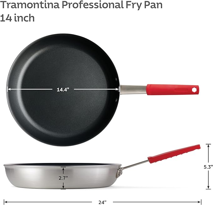 Tramontina Professional 14-Inch Non Stick Extra Large Frying Pan, Heavy-Gauge Aluminum Skillet with Reinforced Nonstick Coating, Red Handle, Dishwasher and Oven Safe