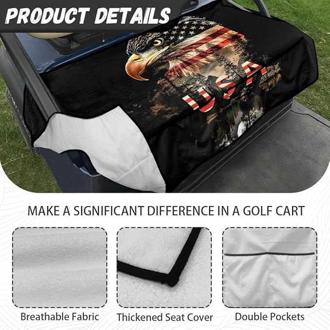 Golf Cart Seat Cushion Cover with Non-Slip Backing and Waterproof Inner Layer, Comfortable Seat Protector for Golf Carts, Utility Vehicles and Outdoor Riding