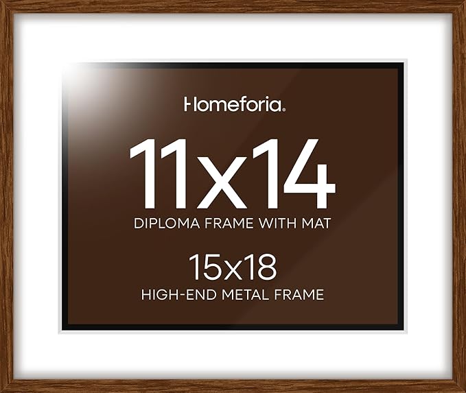 Homeforia 15x18 Diploma Brown Frame, High End Dark Oak 15by18 Certificate Wood Frames with Mat 11x14, 15 x 18 Walnut Wooden Document Frame, Graduation Degree Frames, Tempered Glass, Wall Kit, Set of 1