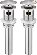 KES Bathroom Sink Drain with Overflow, Brushed Nickel Pop Up Drain 2 Pack, All Metal Bathroom Sink Stopper for Vanity Vessel Sink, T304 Stainless Steel and Brass, S2008A-BN-P2