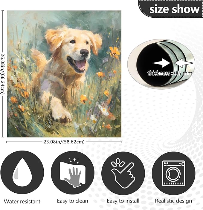 Golden Retriever Dishwasher Magnet Cover Magnet Sticker for Kitchen 23x26in Dish Washer Magnet Cover Refrigerator Magnets Panel Decal Pad