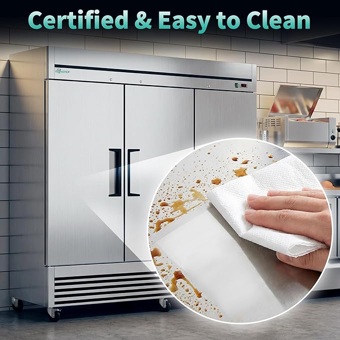 COOLCHEF 81" Commercial Refrigerator 72 Cu.Ft, Stainless Steel 3-Door Reach-in Fridge, 33–40℉, Air Cooling, LED Light, 9 Shelves, R290, ETL