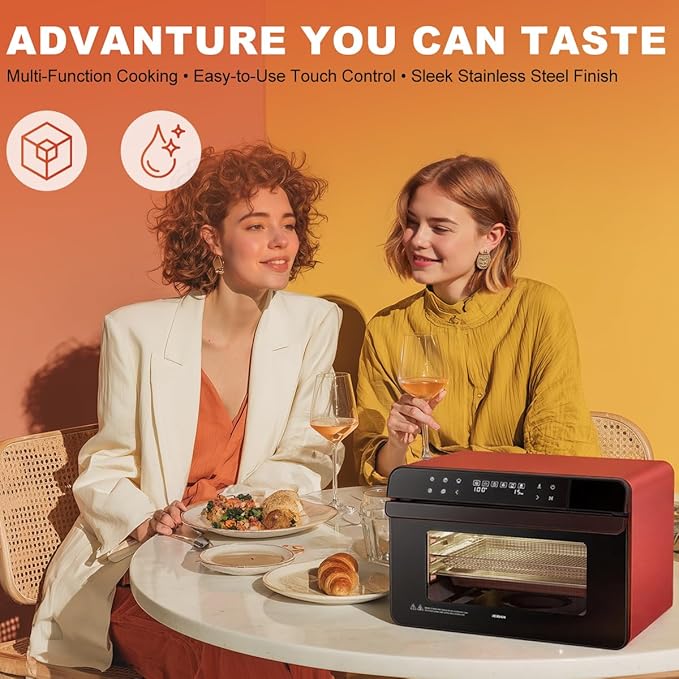 ROBAM Toaster Steam Combi Oven, Countertop Air Fryer 20-in-1 Oven with Convection & Grill, Stainless Steel Interior, 3-Layer Insulated Glass Door, 3 Steam Modes, 30 Built-In Recipes (Red)