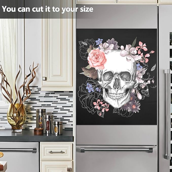 Dishwasher Magnet Cover Skull Magnetic Refrigerator Panel Halloween Decorative Vinyl Fridge Microwave Sticker Home Seasons Decor, 26x23 in