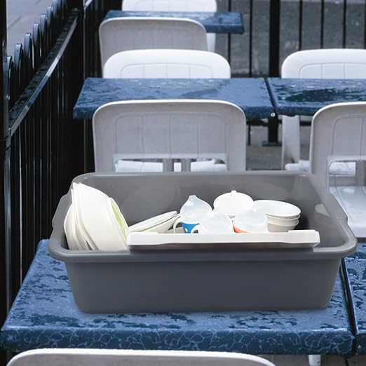 4-Pack 32 L Large Commercial Bus Tubs, Plastic Utility Bus Box, Gray