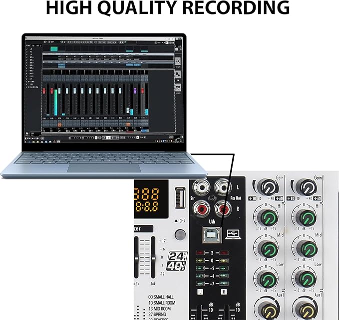-Berlingtone 6/8 Channel Professional Audio Mixer Sound Board Console Desk, Bluetooth connection, System Interface, USB MP3, 48V Phantom Power, 99Bit DSP Processor, Computer Input,7 band EQ (BR062MX)