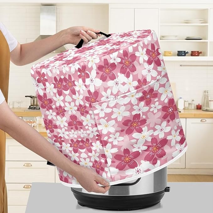Flashideas Cherry Blossom Pressure Cooker Cover for 8 Quart Instant Pot and Air Fryer Accessories, Stain Resistant Washable Round Protective Cover Electric Appliance Cover with Front Pocket