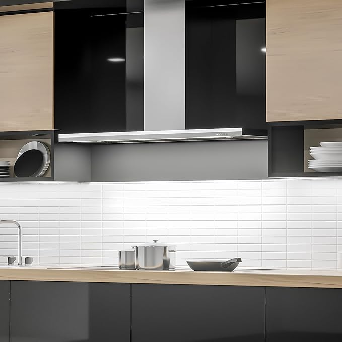 Futuro Futuro WL48STREAMLINE Wall Mount Range Hood, Stainless Steel/White, 48x19x22-42", LED Light, 940 CFM, 0.5-3.2 Sones, Dishwasher-Safe Filters