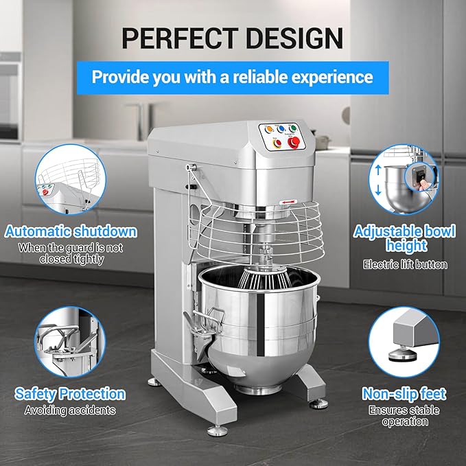 60Qt Commercial Food Mixer, Commercial Dough Mixer 3000W 3-Speed Adjustable, Heavy Duty Electric Stand Mixer with Stainless Steel Bowl for Kitchenaid and Pizzeria, 220V