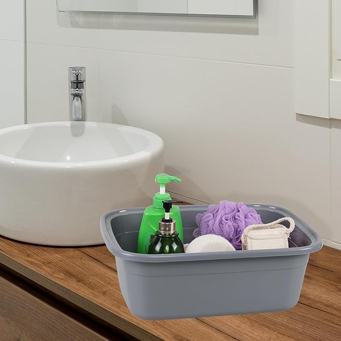 Gloreen 4-Pack 14 Quart Plastic Wash Basins, Rectangular Dishpan Wash Tub, Grey