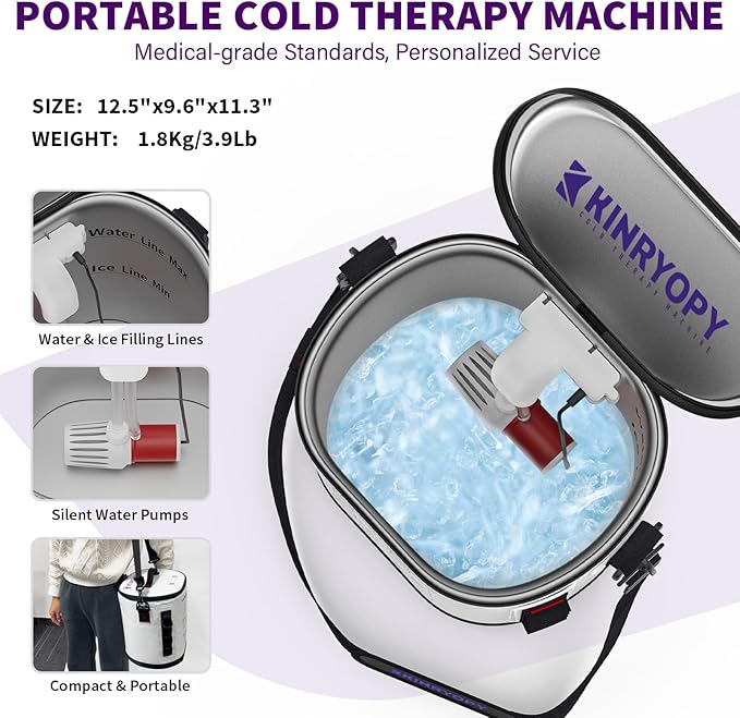 Cold Therapy Machine with Programmable Timer, Portable Ice Machine for Knee After Surgery, Full Circumference Knee Pad Recovery System, Extended Coverage Back/Hip/Limb Compression Pad