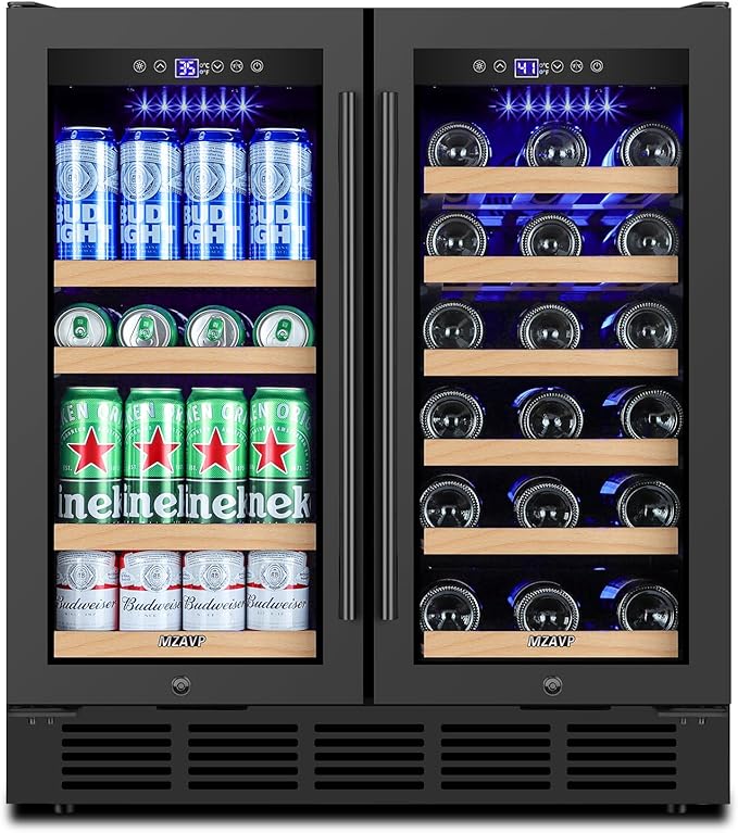 30 Inch Wine and Beverage Refrigerator, Dual Zone Wine Beverage Cooler, 30" Wine Cooler Under Counter or Freestanding Wine Beer Fridge with Upgraded Cooling, Holds 30 Bottles and 110 Cans, Black