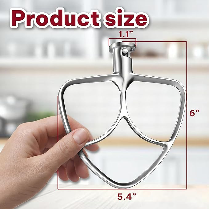 Stainless Steel Flat Beater for KitchenAid 4.5 & 5.0 Qt Tilt-Head Mixer, Paddle Attachment for K45SS, Dishwasher Kitchen Aid Paddle Replacement Attachment