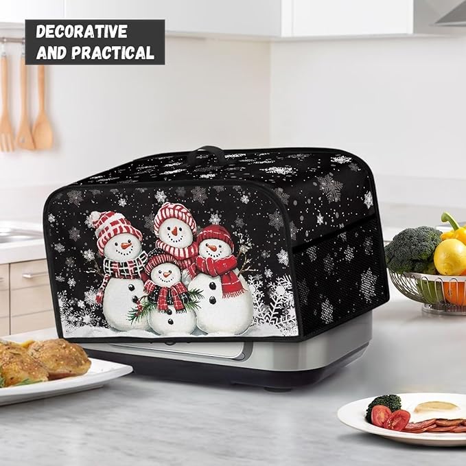 Snowman Family 6-8 Qt Slow Cooker Dust Cover for Holiday Slow Cooker Cover Holder with Pocket Dust Cover Kitchen Small Appliance Dust Covers Small Kitchen Appliance Covers