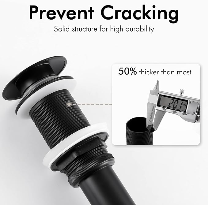 KES Bathroom Sink Drain Without Overflow Vessel Sink Lavatory Vanity Pop Up Drain Stopper Matte Black, All Metal Rustproof Brass and 304 Stainless Steel, S2008D-BK