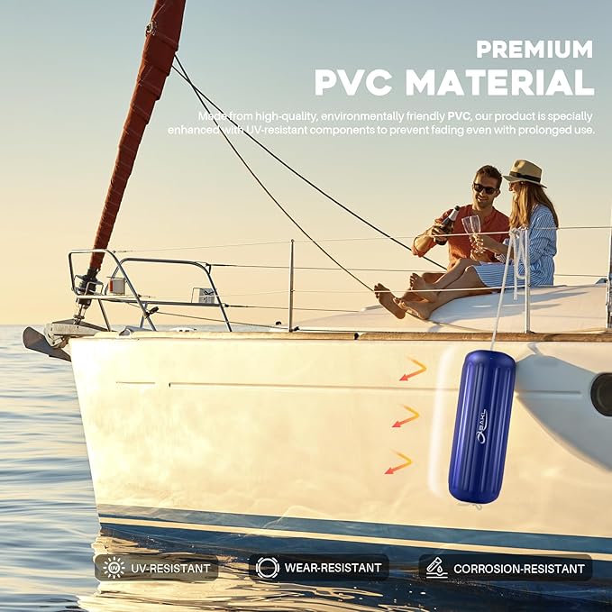 Boat Fenders 4 Pack 10 x 28 Inches Ribbed Center Hole Boat Fenders Bumpers for Docking, Comes with Ropes and Pump to Inflate