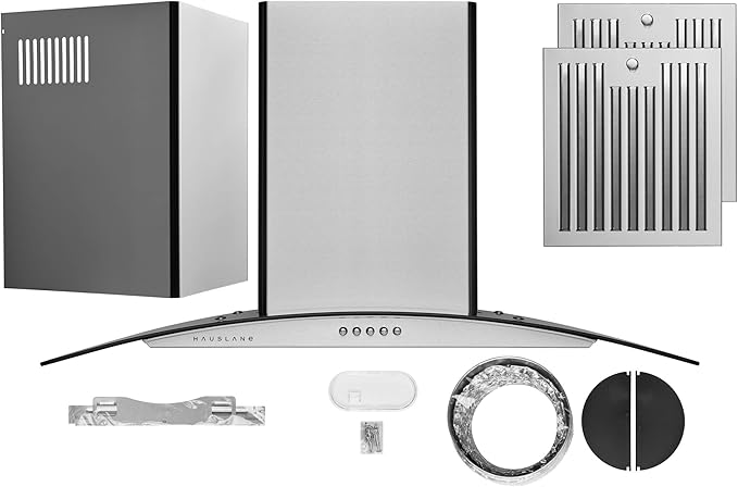 Hauslane Wall Mount Range Hood 30 Inch | European Canopy Design with Tempered Glass & Stainless Steel | 3-Speed, Dishwasher-Safe Filters | Ducted or Ductless with Charcoal Filters,WM-600