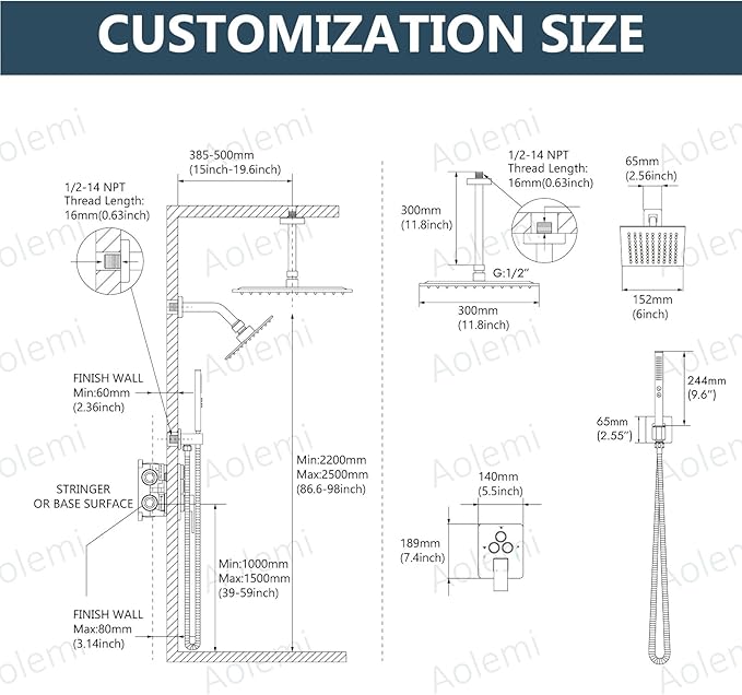 Aolemi Shower Faucet Set Ceiling Mount Shower System Rough-in Valve and Shower Trim Kit 2 in 1 Handheld Spray Push Button Diverter 12 and 6 Inch Dual Shower Head Brushed Nickel