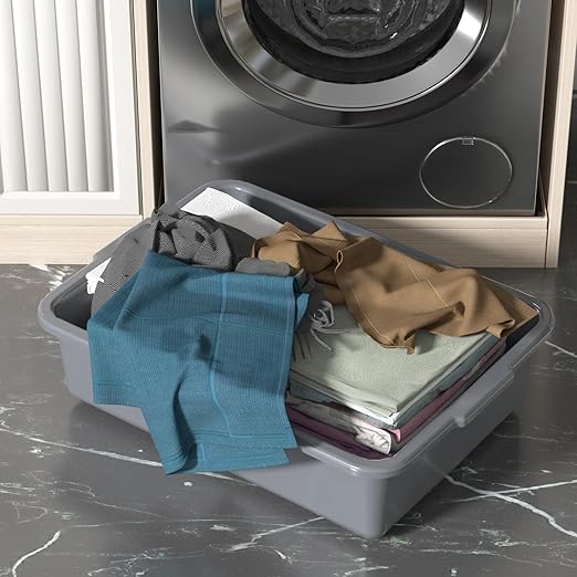 Sadstory Gray Plastic Commercial Bus Tub, 35 L Plastic Large Bus Box, 4 Packs