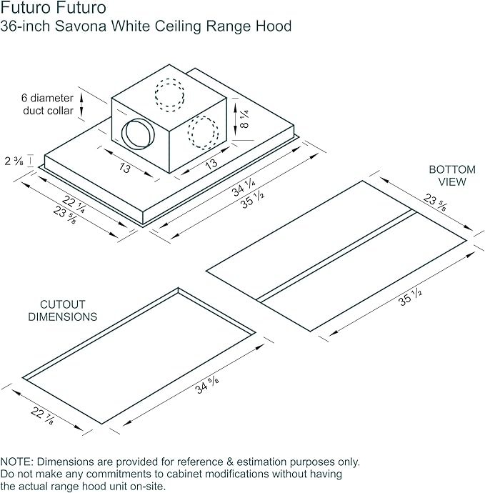 Futuro Futuro IS36SAVONA-WHT Ceiling Mount Range Hood, White, 36x23.6x11 inch, LED Lighting, 4-Speed, 940 CFM, White Glass, 0.5-3.2 Sones, Remote Control