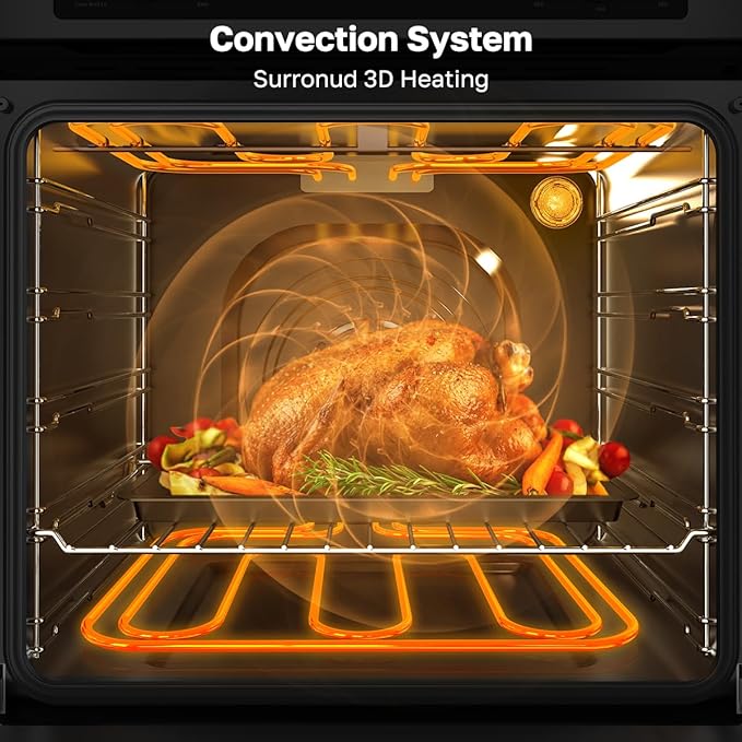 24 Inch Electric Wall Oven, ETL Certified, ThermoMate Built-in Oven with 2.6 Cu.ft Capacity, 9 Working Functions, Sensor Touch Control, Anti-Mistouch Knob, Stainless Steel