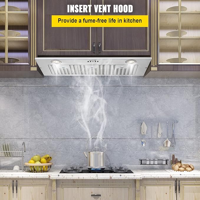 VEVOR Insert Range Hood, 800CFM 3-Speed, 36 Inch Stainless Steel Built-in Kitchen Vent with Push Button Control LED Lights Baffle Filters, Ducted/Ductless Convertible, ETL Listed…
