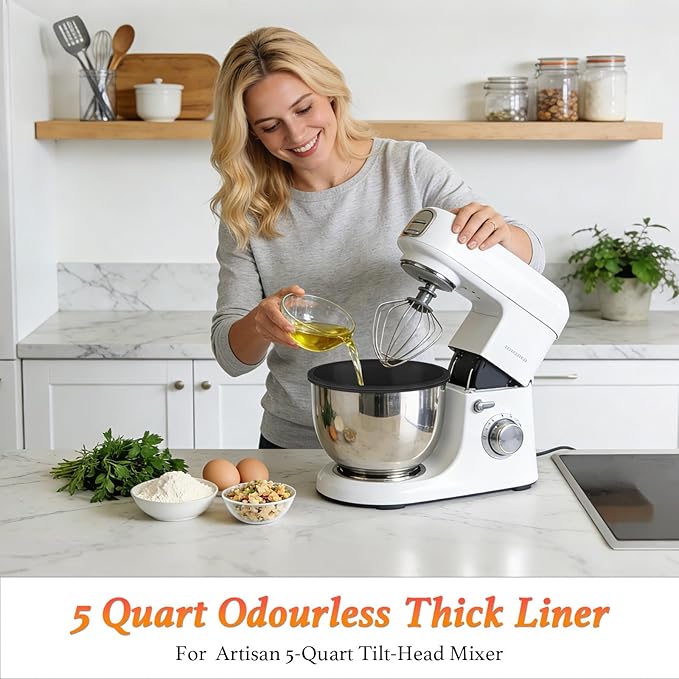 3Pcs Upgraded Silicone Mixing Bowl Liners for Kitchen Aid Tilt-Head 5QT Stand Mixers, Thickened Food-Grade Inserts, Non-Slip Silicone Mixing Bowl Liners, Dishwasher-Safe for Baking & Cooking