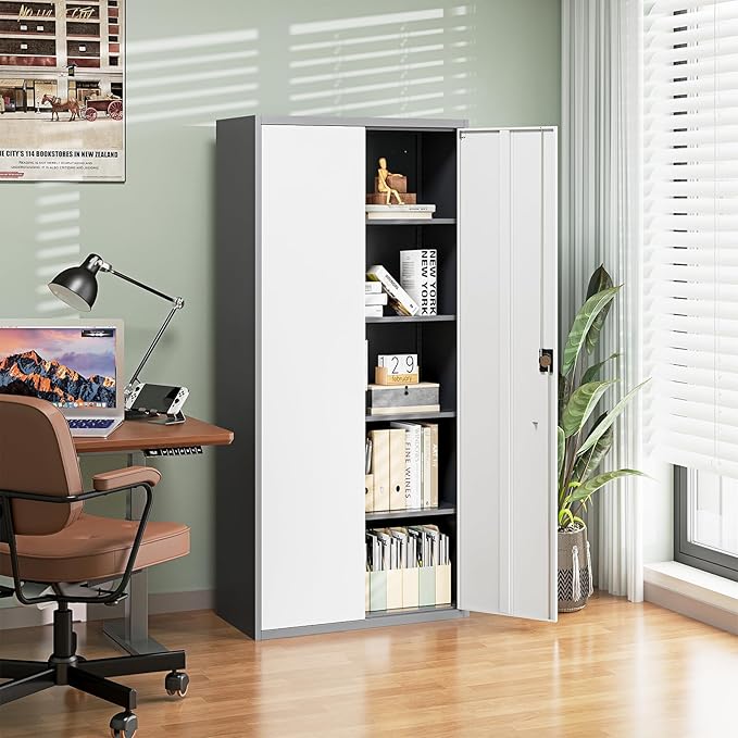 Letaya Metal Garage Storage Cabinets with Lock Door and Adjustable Shelves, Steel Tool Cabinets for Home,Office,Warehouse Organisieren (Gery White, 72" H)