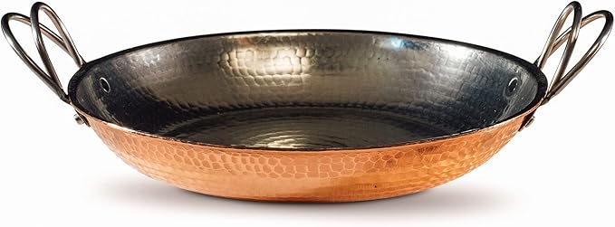 Sertodo 12 Inch Hand-Hammered Copper Paella Pan | Heavy-Gauge Pure Copper Frying Pan & Skillet | Artisan Cookware for Cooking & Serving – Alicante Style