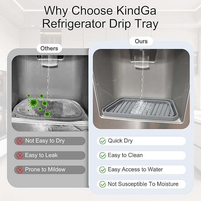 KindGa Refrigerator Drip Catcher Tray,Protector Ice and Water Dispenser Pan,Fridge Spills Water Pad Catch Basin for Drainage 2 Pack (Rectangular,Grey)