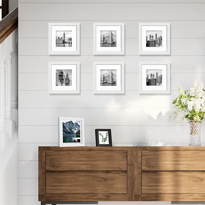 4x4 White Picture Frames set of 3, Made of Wooden and Real Glass Small Square frame - Display on Table Desk Top or Wall Hanging