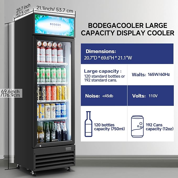 BODEGACOOLER Beverage Refrigerator and Cooler, Commercial Refrigerators with 4 shelves, Commercial Fridge with Soft LED Light. Merchandiser Refrigerators as Black Bar Cooler For Party, 9.0 Cu. Ft