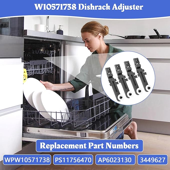 W10571738 Dishwasher Upper Dishrack Adjuster And Wheel Assembly Compatible with Whirlpool Maytag Dishwasher Top Rack Wheel Assembly Replacement Parts 3449627 PS11756470 WPW10571738 AP6023130 (4 Pack)