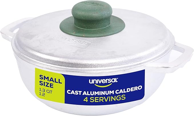 Universal (Extra Small) Caldero 4 Cups - 1.3 QT / 1.2 L, Stainless Aluminum Pot, Even Heat Distribution and Fast Cooking Dutch Oven Pot, Ergonomic Handles, Ideal for Rice, French Fries, and More