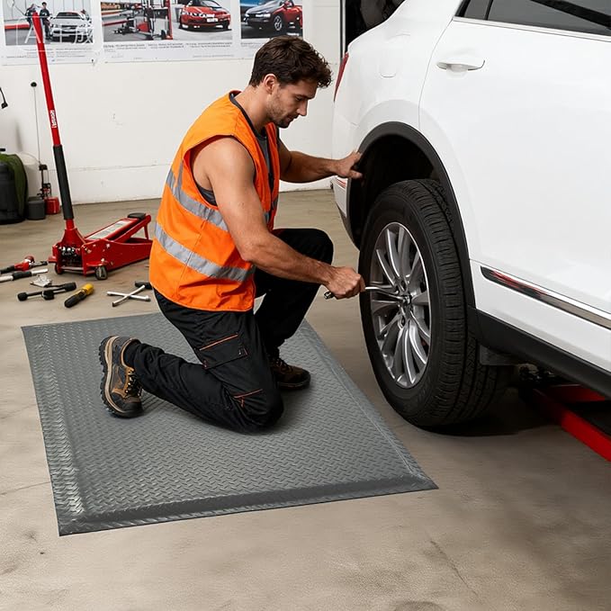 Anti Fatigue Mats Industrial 3' x 5' 15/16" Thick Ergonomic Standing Mat Commercial Kitchen Mat Heavy Duty Diamond Plate Cushioned Shop Floor Mats Helps Relieve Back and Leg Soreness, Grey