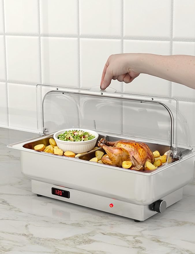 2 Pack Rectangular Chafing Dish Electric Buffet Set,9QT Stainless Steel Food Servers and Warmers with Temperature Control for Catering, Wedding and Parties