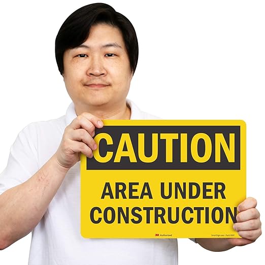 SmartSign "Caution - Area Under Construction" Label | 10" x 14" 3M Engineer Grade Reflective