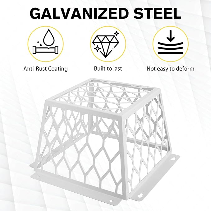 Dryer Vent Bird Guard – Steel Exhaust Vent Cover for 3" to 4" Dryer & Bathroom Vents, Keeps Birds and Small Animals Out, Galvanized Metal Cage, 7"x7"x5" (White-1PCS)