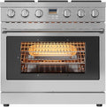 36 Inch Freestanding Dual Fuel Range Oven Stove, 6.0 Cu.Ft, Stainless Steel Electric Convection Oven with Self Clean, 6 Sealed Gas Burner for Home and Commercial Use