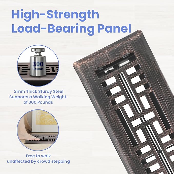 2x10 Inches 2 Pack Heavy Duty Walkable Floor Register Easy Adjust Air Supply Lever Floor Vents - Seattle Design - Vent Cover for Home Floor - Oil Rubbed Bronze