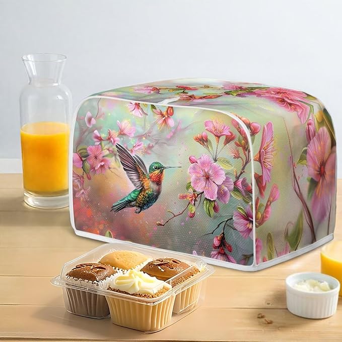 Hummingbird Flower Print Toaster Cover 4 Slice Dustproof Fingerprint Protectors for Kitchen Small Appliance Kitchen Home Decor