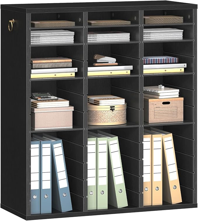 HOOBRO Literature Organizer, 36 Compartments Wooden Mail Organizer, Countertop Literature Sorter with Adjustable Shelves for Home, Office, School, Student Mailbox for Classroom, Black BK123WF01
