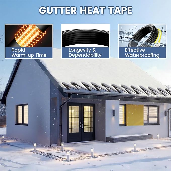80 FT Gutter Heat Cable Kit, YeloDeer 6 W/FT Heat Tape for Roof and Gutters, Self-Regulating Roof Melt Heating Snow De-Icing Cable, 120V