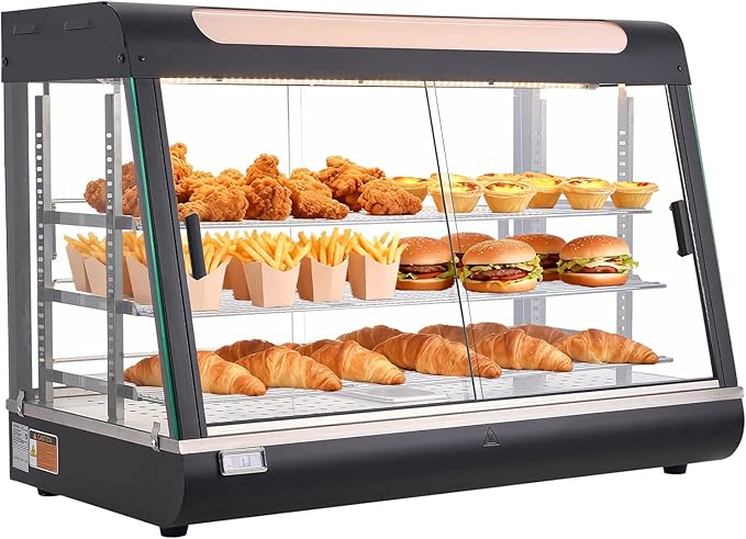 VEVOR 3-Tier Commercial Food Warmer Display, 1400W Food Display Warmer with LED Light, Top Storage and Adjustable Shelves, 86℉~185℉ Steam Heating, 137Qt/130L for Hamburger, Pizza, Bread, Fried Chicken