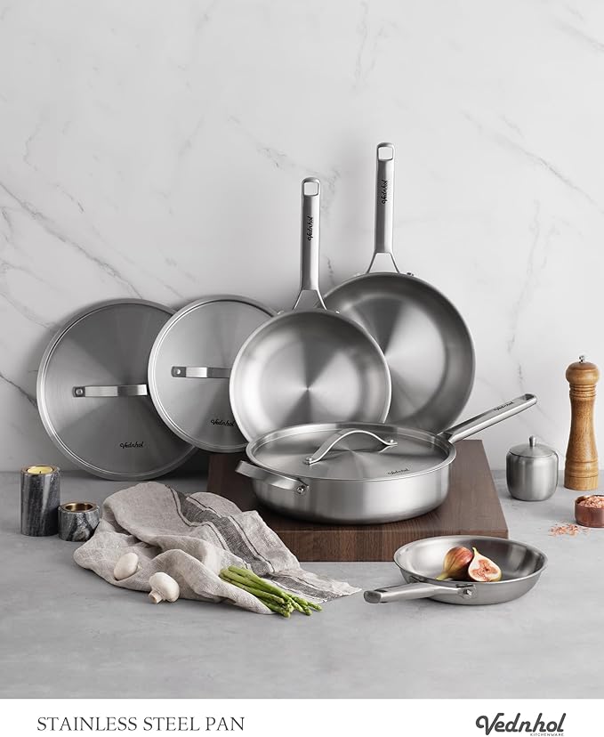 Stainless Steel Frying Pan Set 8+10+12 Inch,Tri-Ply Stainless Steel Skillets,Brushed Steel Pans for Cooking,Oven&Dishwasher Safe,Induction and All Stove Compatible